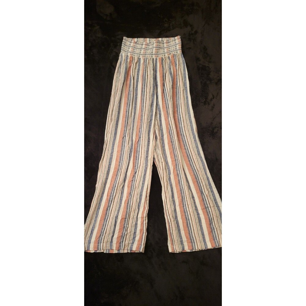 Woman's Rewash Size Medium Baggy Wide Leg Linen Blend Pants Striped